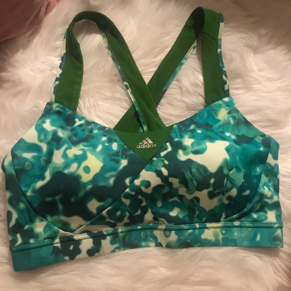 Adidas green camo sports bra